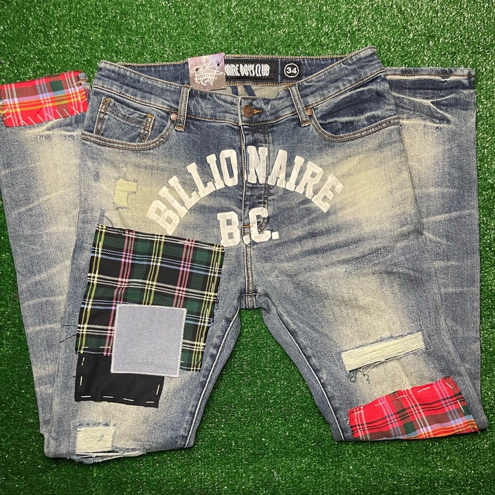 Billionaire Boys Club Distressed Blue Patchwork Skinny Jeans